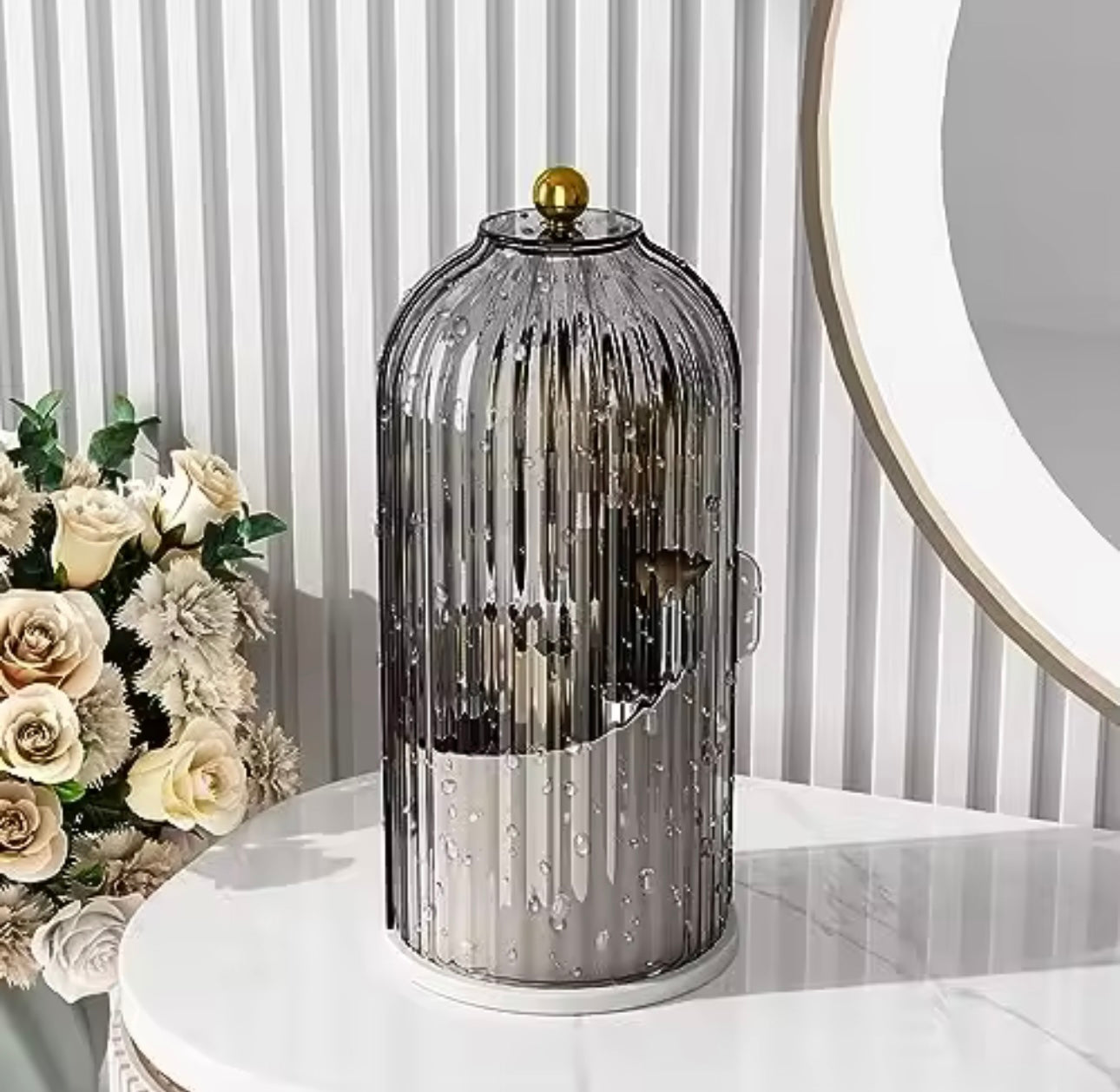 360° Rotating Makeup Brush Holder with Lid