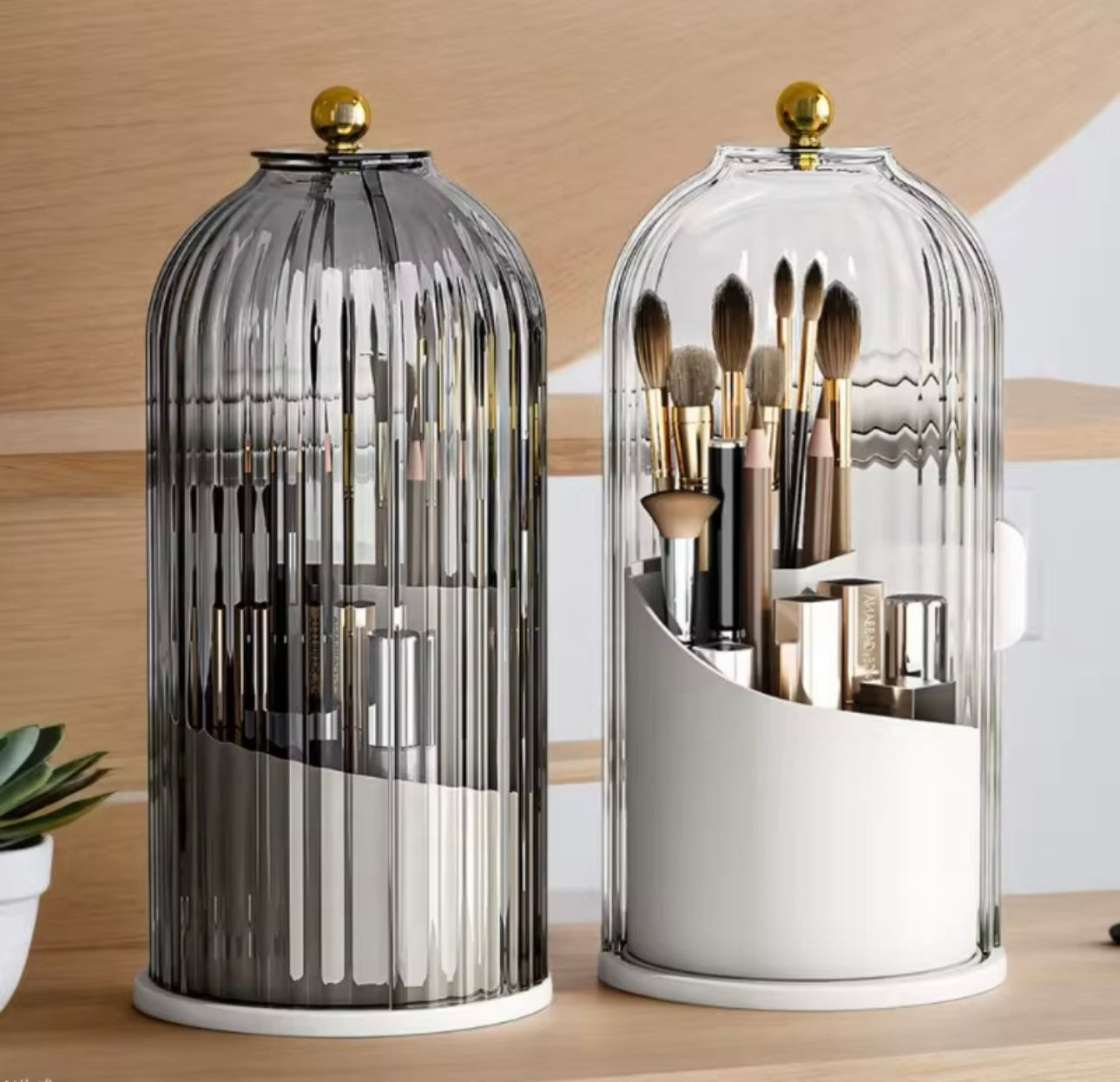 360° Rotating Makeup Brush Holder with Lid