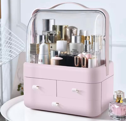 Large Capacity Double-Open Makeup Display Case with Storage Drawers
