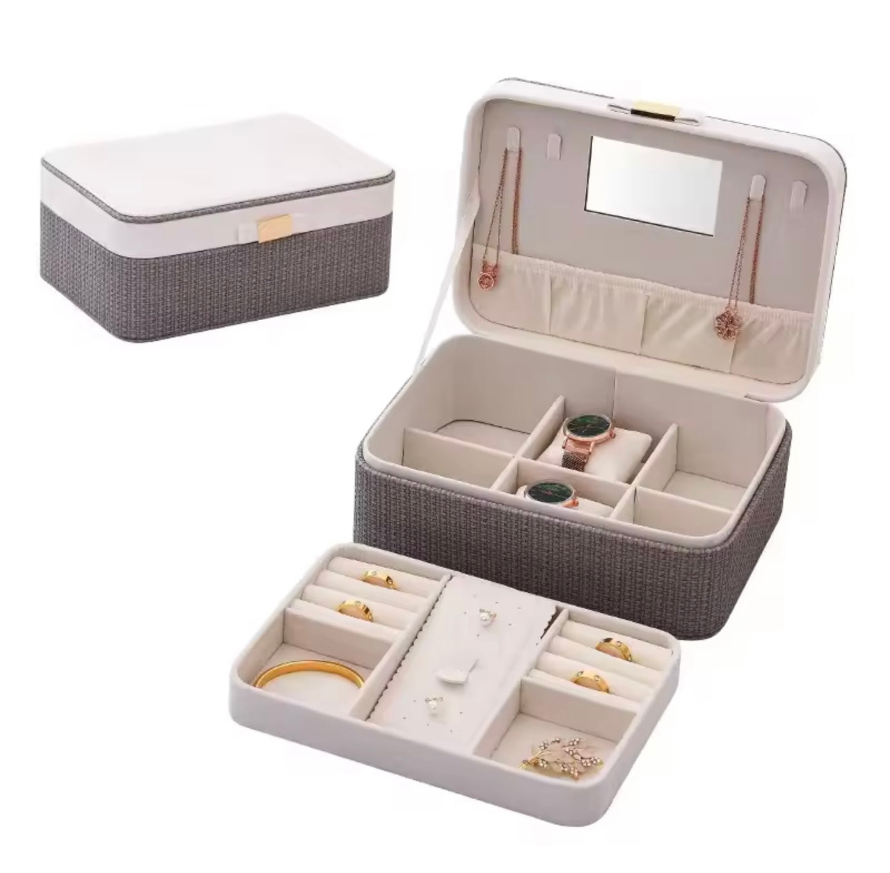 Pure Leather Double  Layer Jewellery Organizer