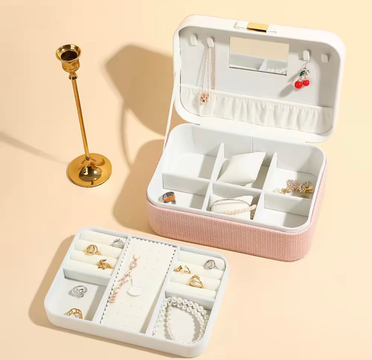 Pure Leather Double  Layer Jewellery Organizer