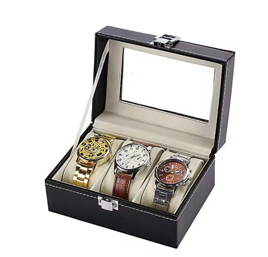 3-Slots Leather Watch Box