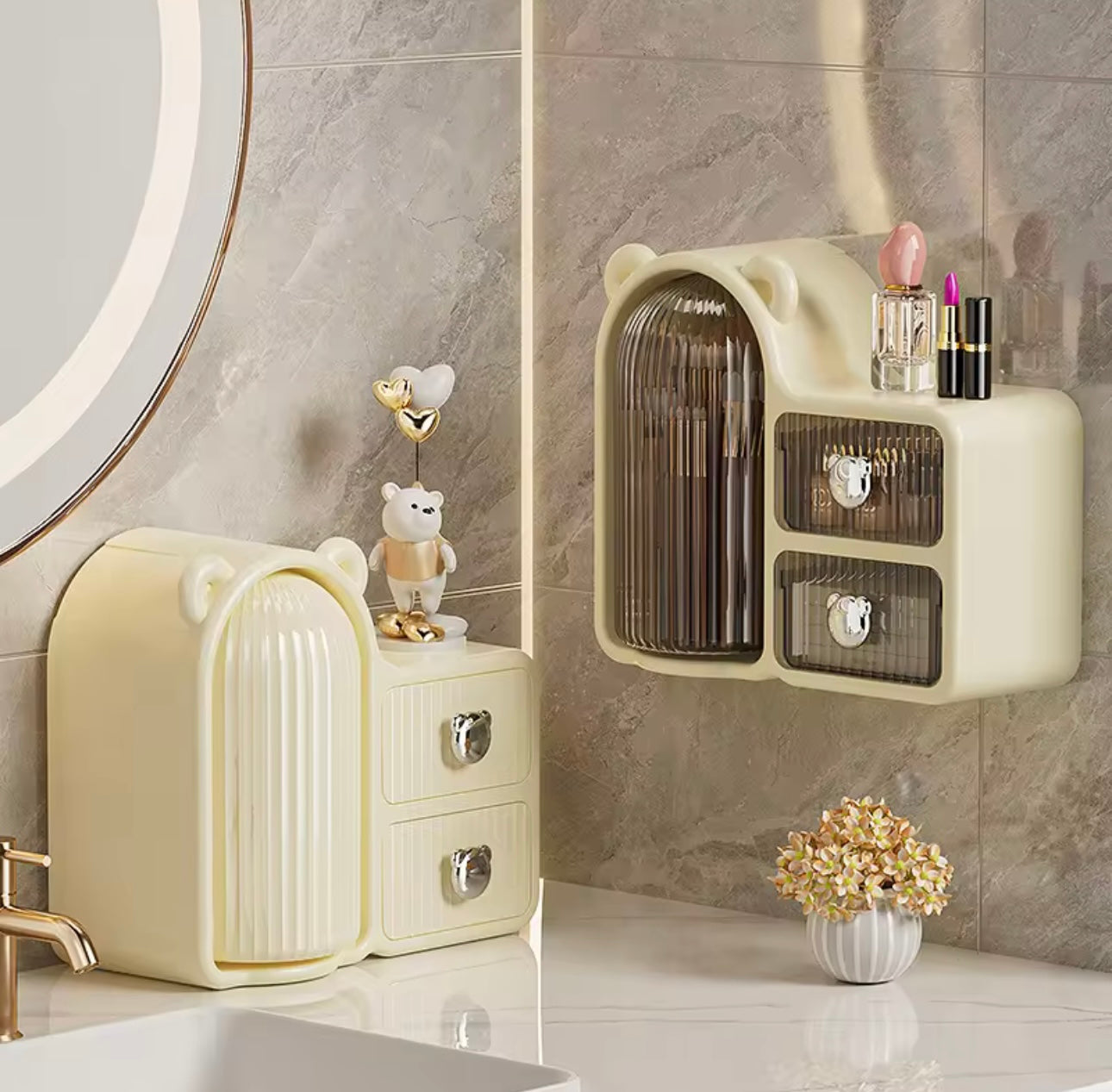 360° Rotating Makeup Organizer - Dustproof, Space-Saving Wall-Mounted Cosmetic Storage Box for Lipstick, Eyeliner & Eye Shadow