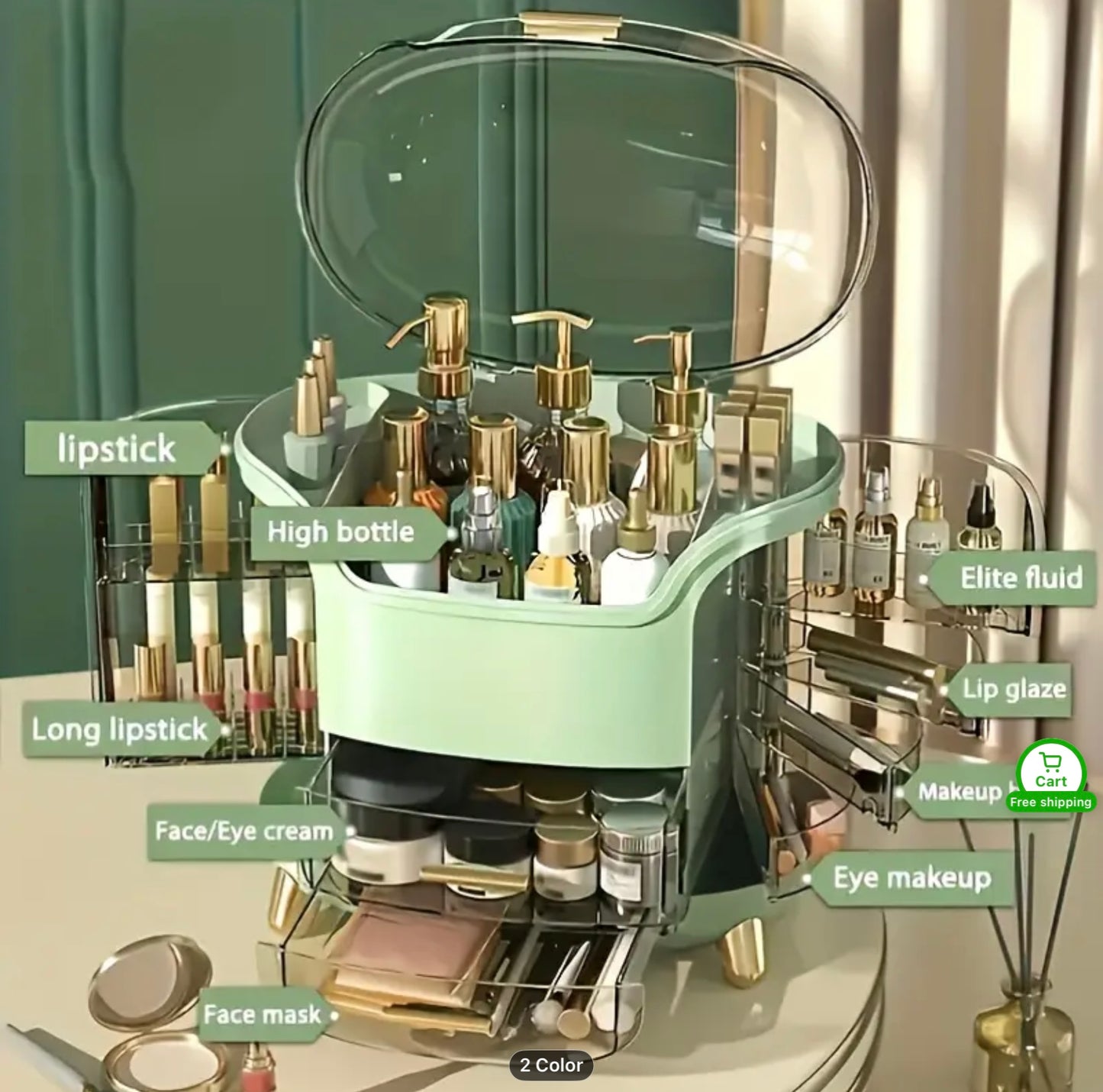 Large Capacity Cosmetic Storage Organizer with Lid,Drawer and Compartments.