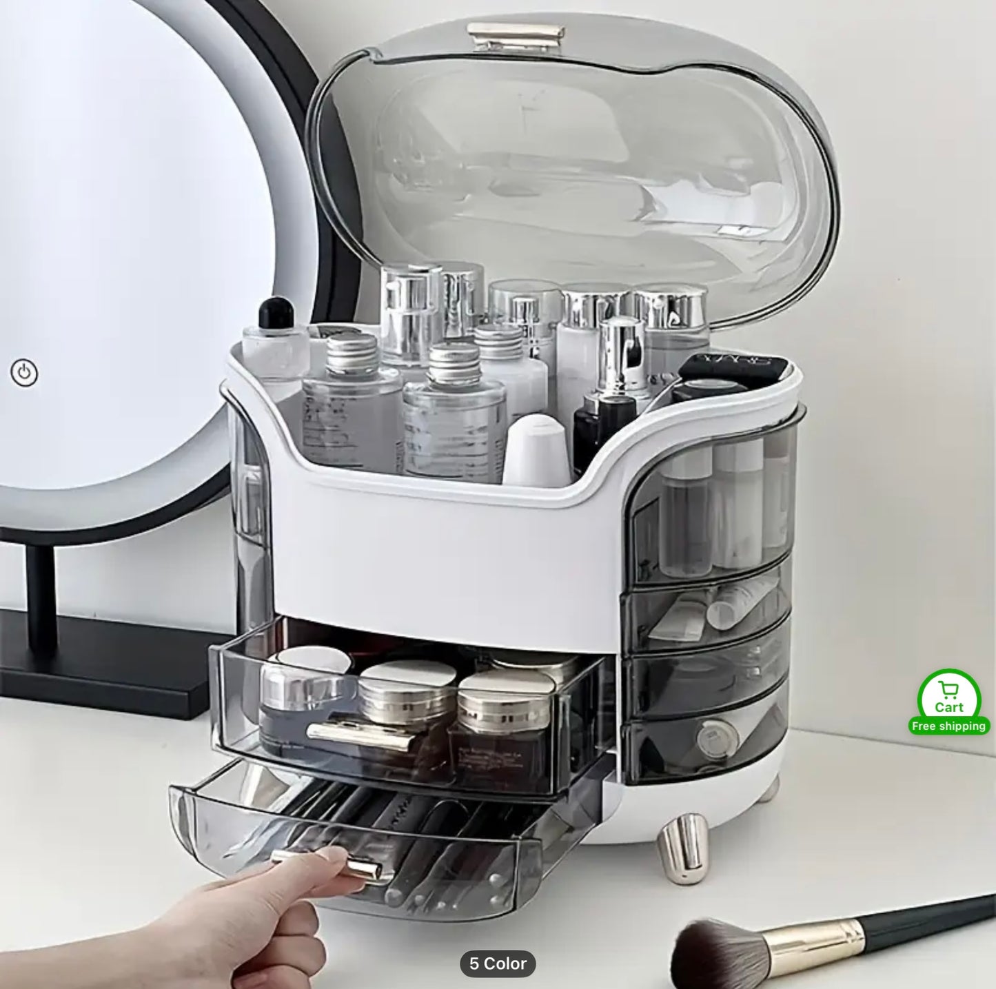 Large Capacity Cosmetic Storage Organizer with Lid,Drawer and Compartments.