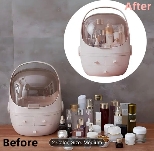 Desktop Cosmetic Storage Display Cases with Drawer and Transparent Lid Makeup Organizer