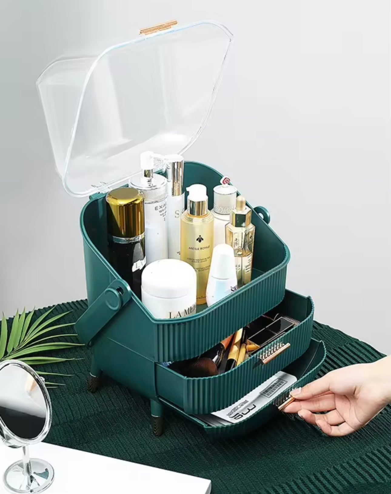 Cosmetic Storage Box, with 2 Drawers and Transparent Cover, Skin Care Storage Box.