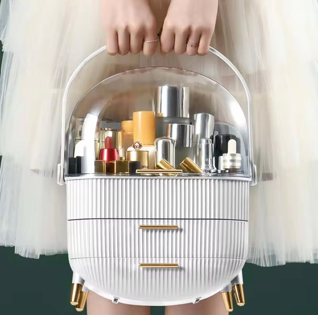 Cosmetic Storage Box, with 2 Drawers and Transparent Cover, Skin Care Storage Box.