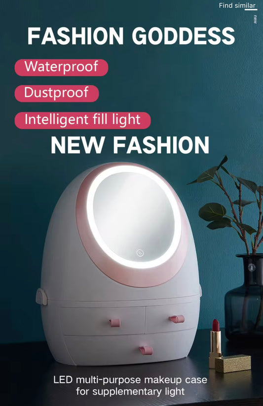 Egg Shape Large Storage Space for Makeup Tools Wth LED Smart Sensor ,Switch Mirror with LED Light for Beauty