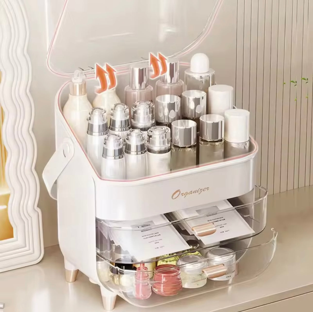 Large-Capacity Makeup Organizer with Lid - Dustproof Desktop Cosmetic Storage Drawer for Skincare & Beauty Products