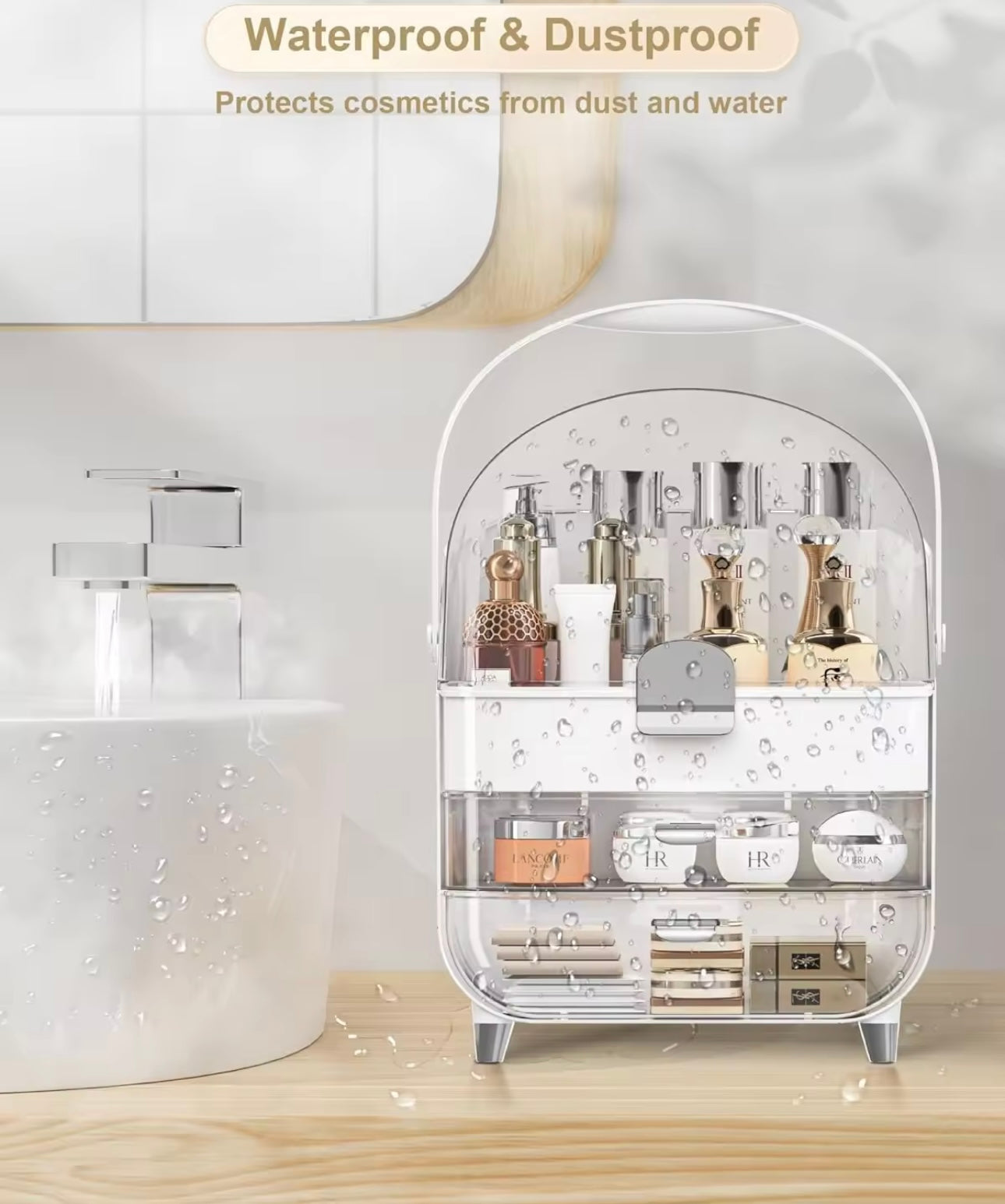 Large-Capacity Makeup Organizer with Lid - Dustproof Desktop Cosmetic Storage Drawer for Skincare & Beauty Products