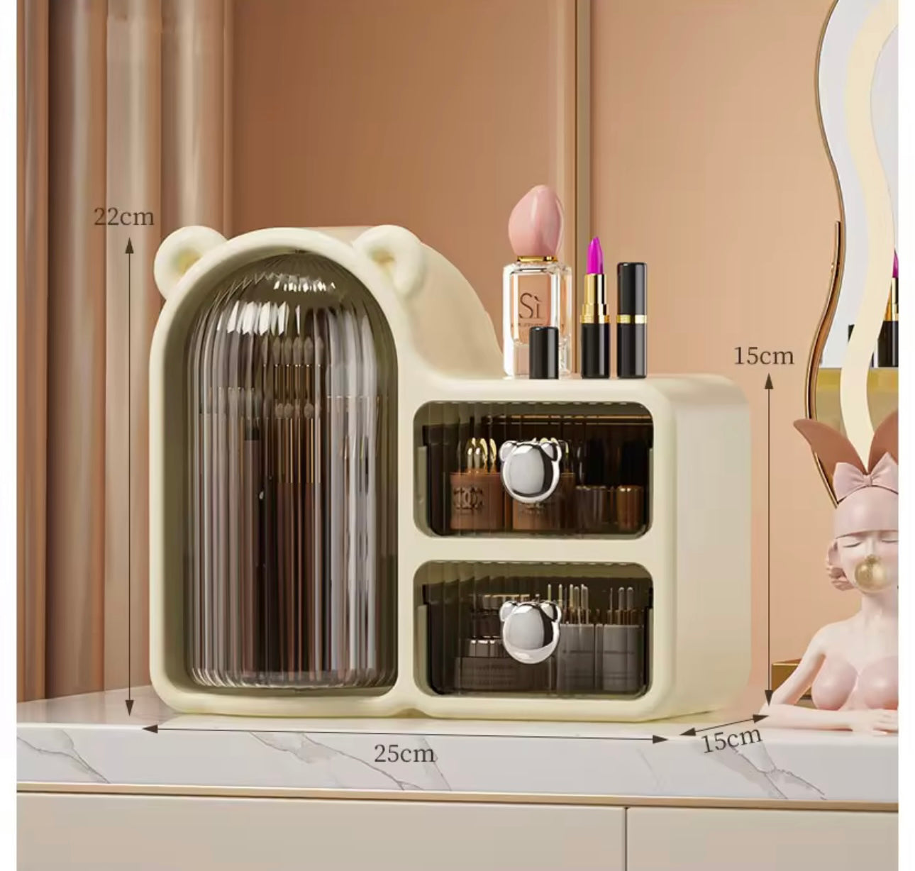360° Rotating Makeup Organizer - Dustproof, Space-Saving Wall-Mounted Cosmetic Storage Box for Lipstick, Eyeliner & Eye Shadow