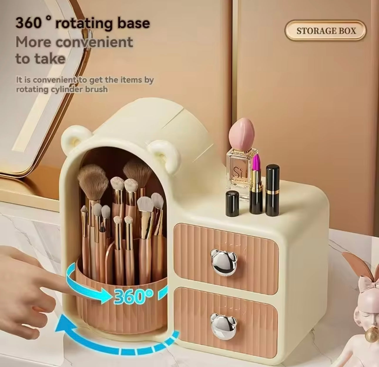 360° Rotating Makeup Organizer - Dustproof, Space-Saving Wall-Mounted Cosmetic Storage Box for Lipstick, Eyeliner & Eye Shadow