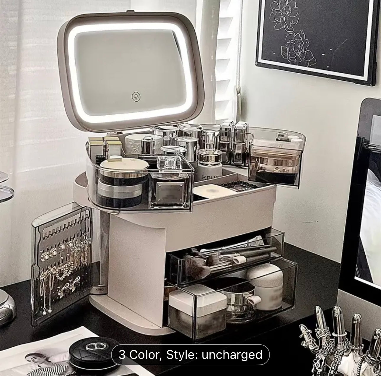 Large Capacity Makeup Organizer with Mirror , Cosmetic Storage Box and Jewellery Storage Box-Dustproof Design with Drawers & Compartments.