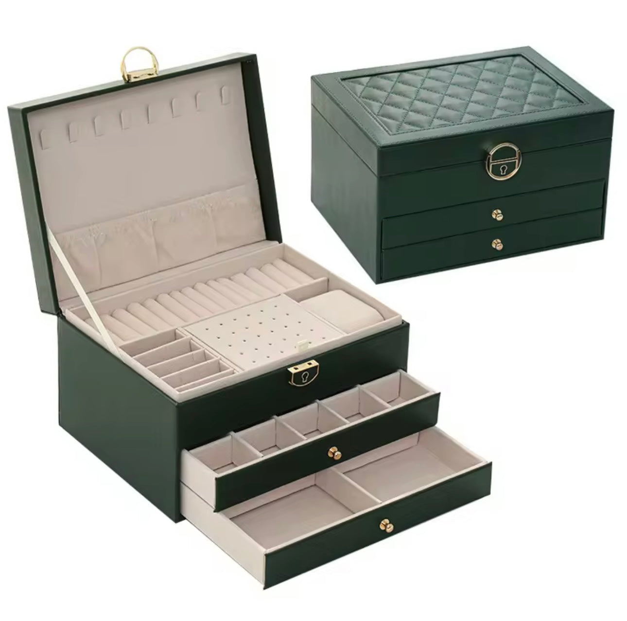 Three-Tier Jewelry Box with Drawer, Large Capacity for Storing and Displaying Earrings, Rings, Necklaces, Beaded Accessories