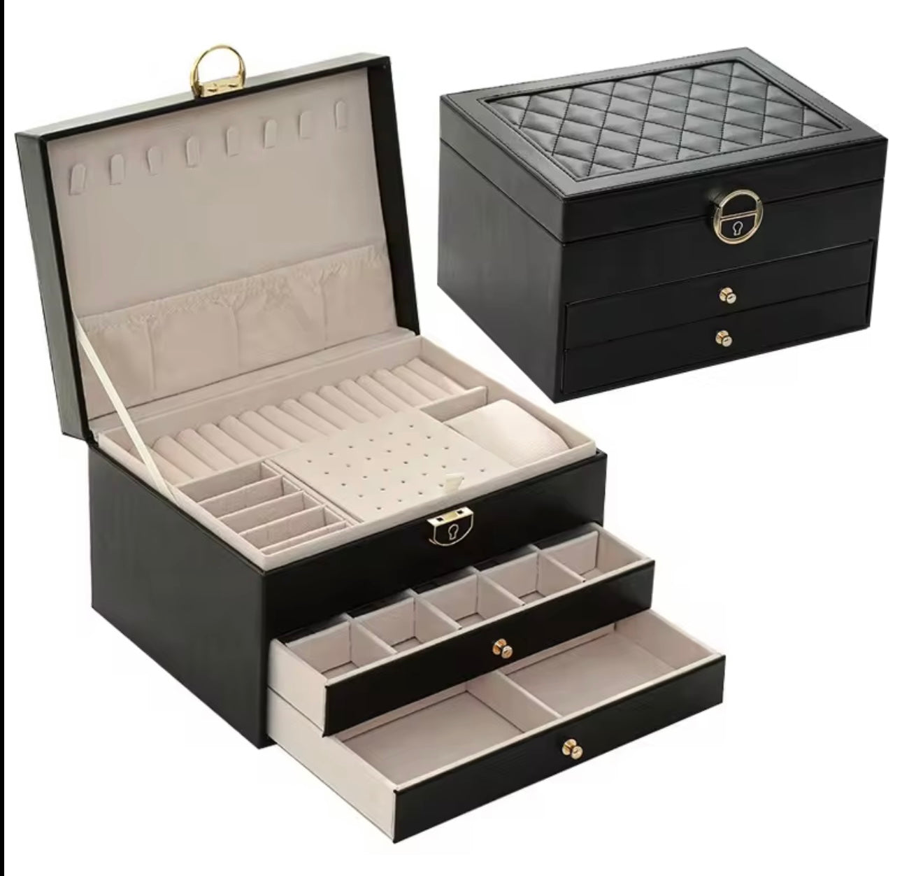 Three-Tier Jewelry Box with Drawer, Large Capacity for Storing and Displaying Earrings, Rings, Necklaces, Beaded Accessories