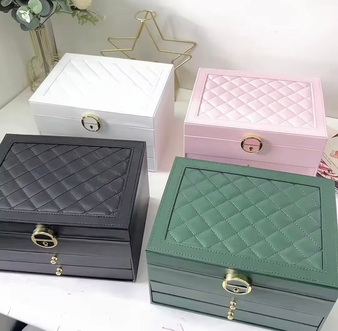 Three-Tier Jewelry Box with Drawer, Large Capacity for Storing and Displaying Earrings, Rings, Necklaces, Beaded Accessories