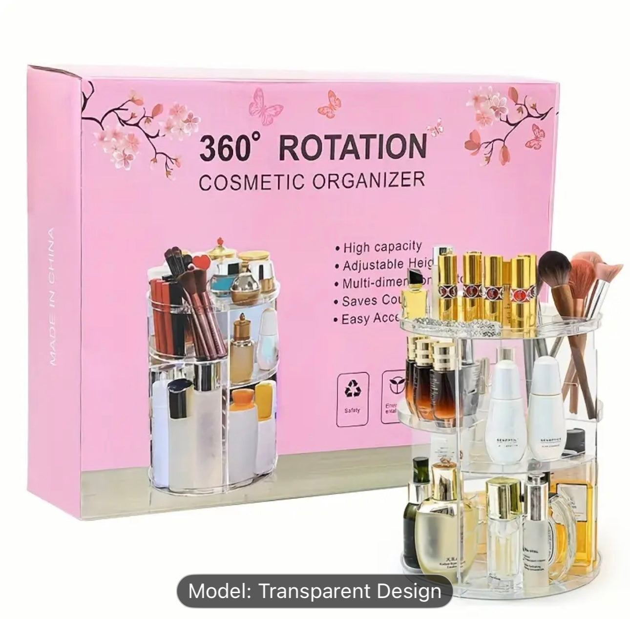 3-Tier Transparent Cosmetic Organizer - Stand for Brushes, Lipstick, Perfume, Nail Polish.