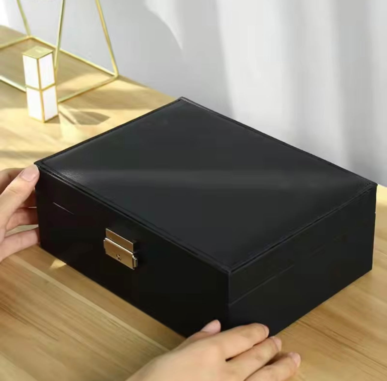 Elegant Vintage Leather Jewelry Box with Key Lock - Double Layer Multi-Purpose Storage for Earrings, Bracelets, Rings, Necklaces