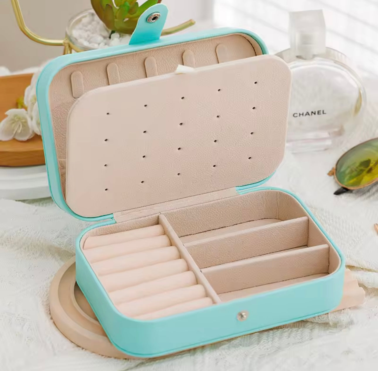 Mini Leather Jewelry Organizer Case - Travel Pouch for Earrings, Necklaces, Rings