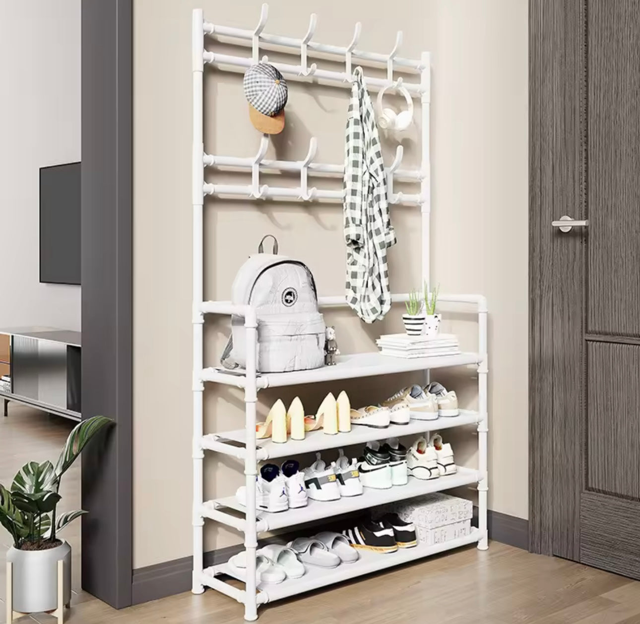 4/5-Tier Multi-Functional Shoe Rack ,Hat Rack and Clothes Hanging