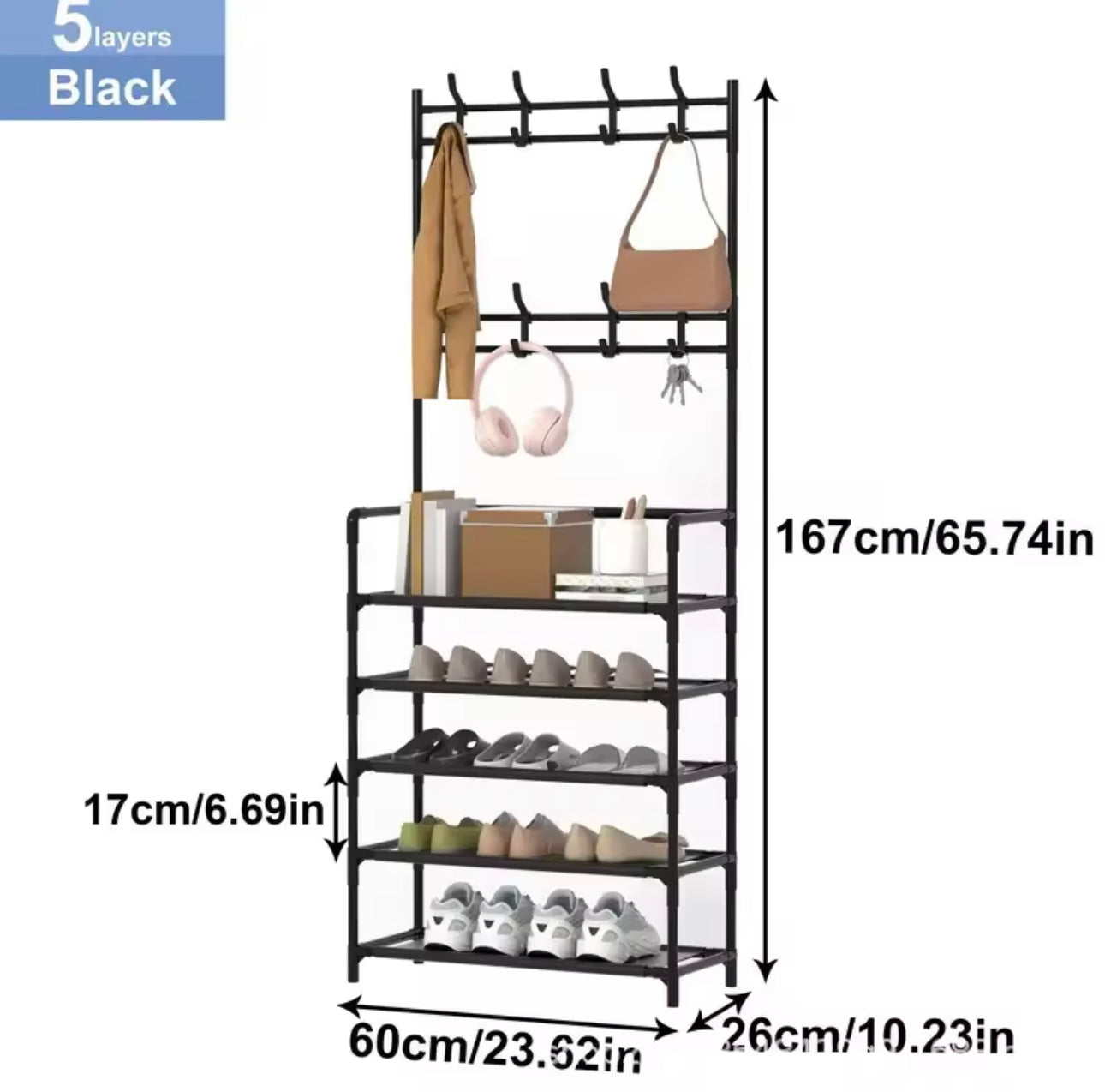 4/5-Tier Multi-Functional Shoe Rack ,Hat Rack and Clothes Hanging