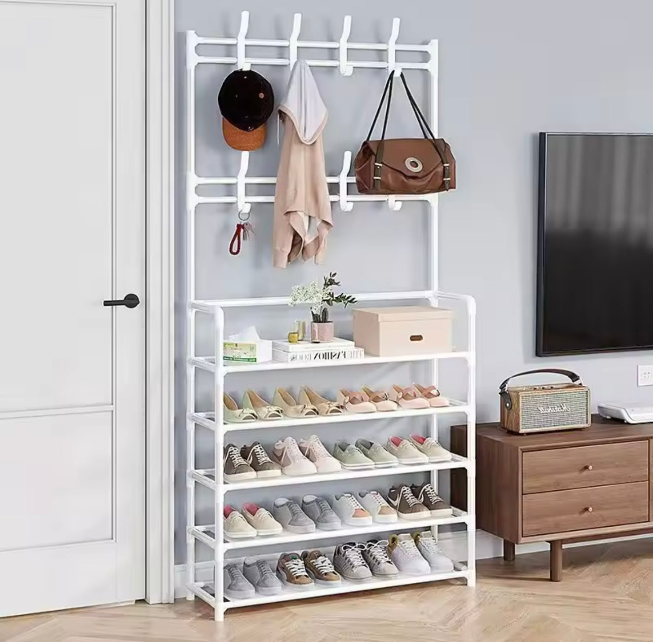 4/5-Tier Multi-Functional Shoe Rack ,Hat Rack and Clothes Hanging