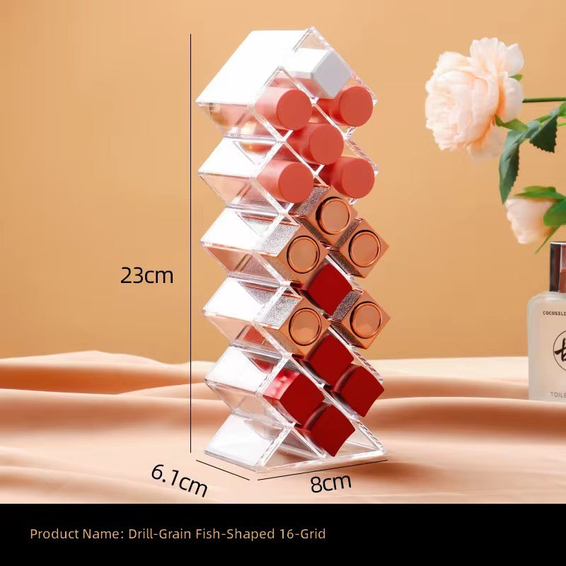 16-Compartment Clear Acrylic Lipstick Organizer – Large Capacity Makeup Storage Holder
