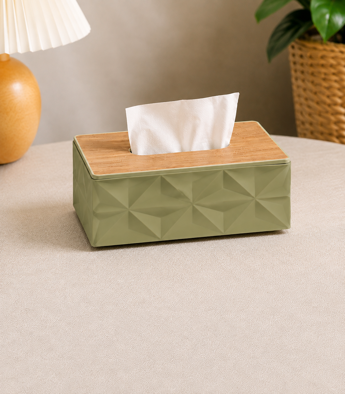 Luxury Geometric Tissue Box Holder with Wooden Lid