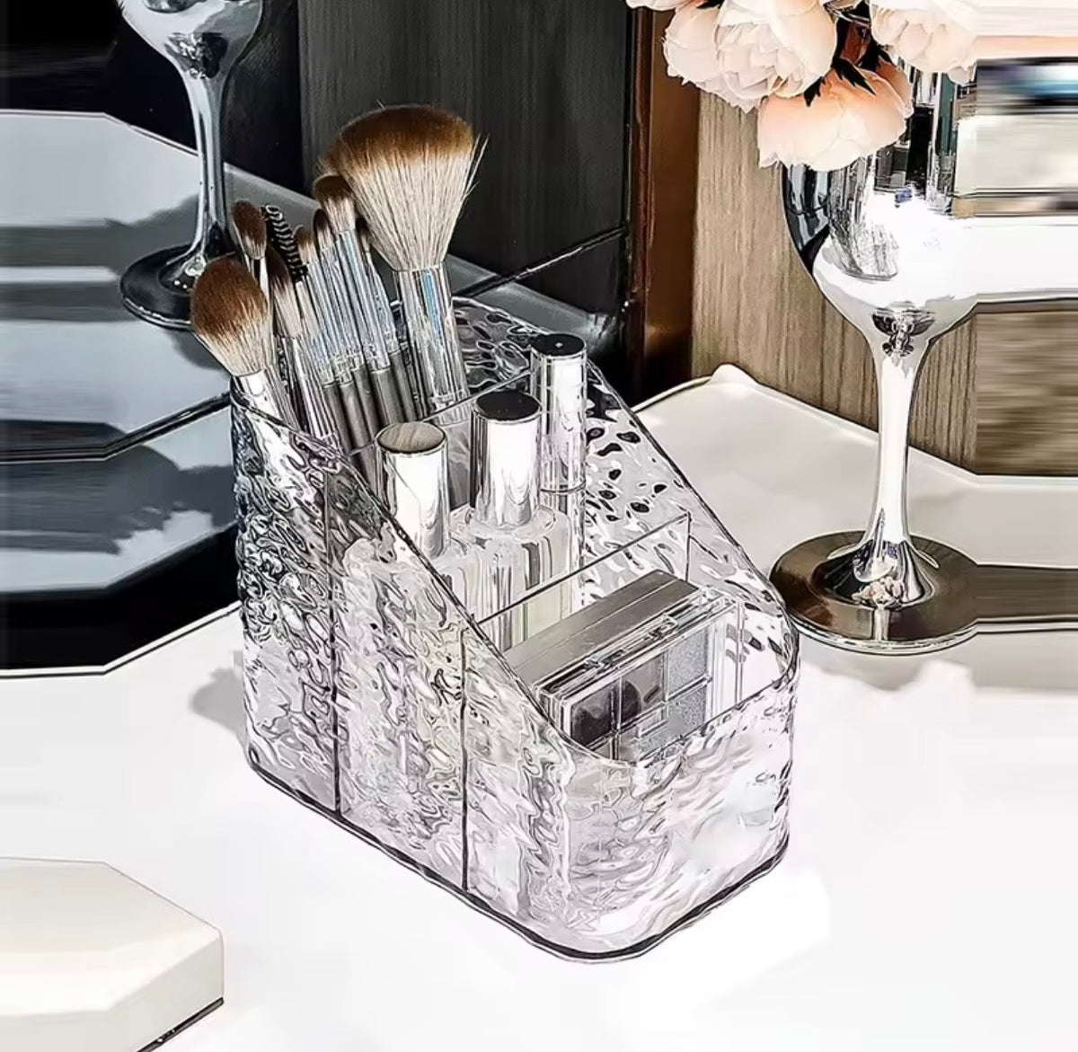 Crystal Clear Acrylic Makeup & Cosmetic Organizer – Multi-Compartment Storage Box