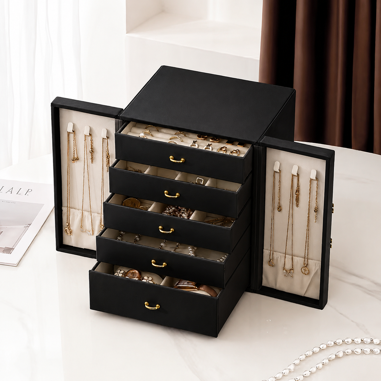 Luxury Multi-Layer Jewelry Organizer Box with Lock | Premium Jewelry Storage Case