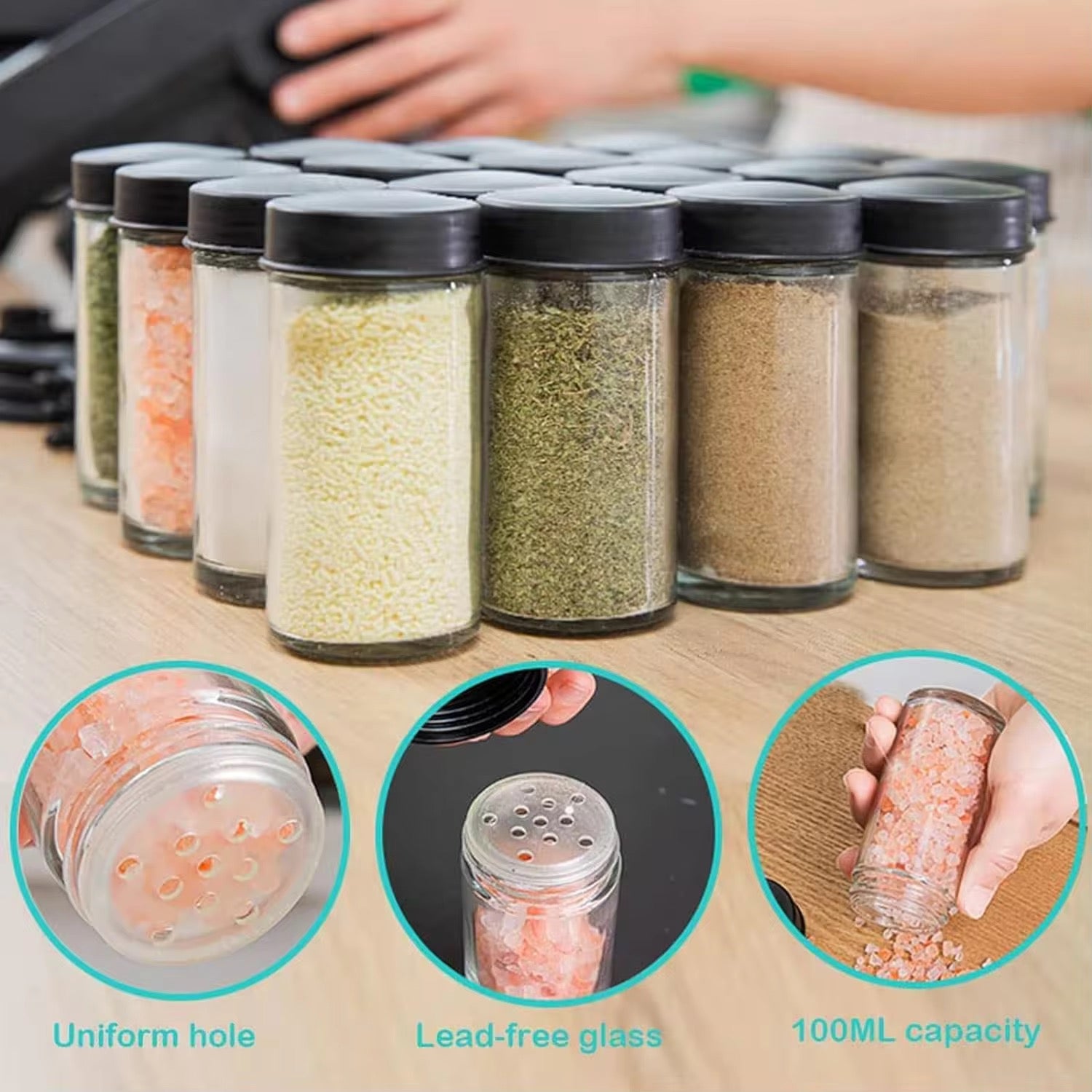 360° Rotating Spice Rack Organizer with 16 Glass Jars – Premium Kitchen Seasoning Storage Stand
