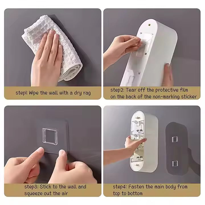 Self-Adhesive Wall-Mounted 3-Grid Seasoning Storage Box