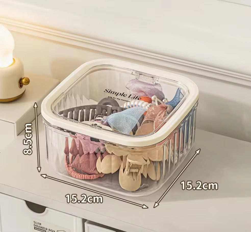 Transparent Hair Accessories Storage Box with Flip-Top Lid