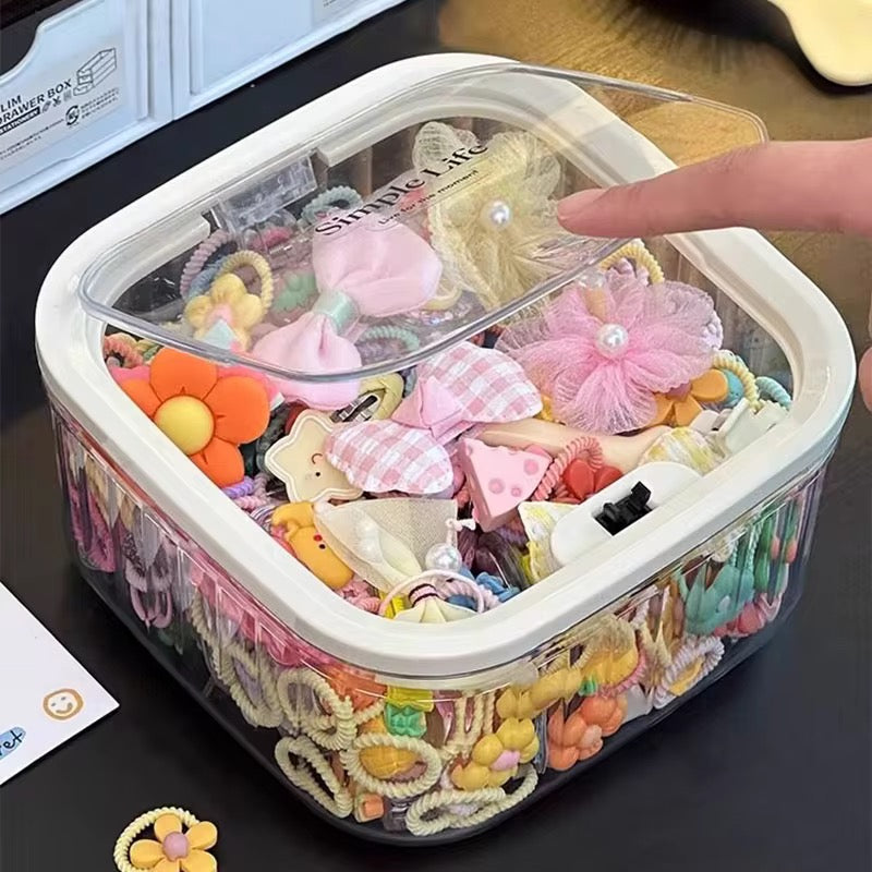Transparent Hair Accessories Storage Box with Flip-Top Lid