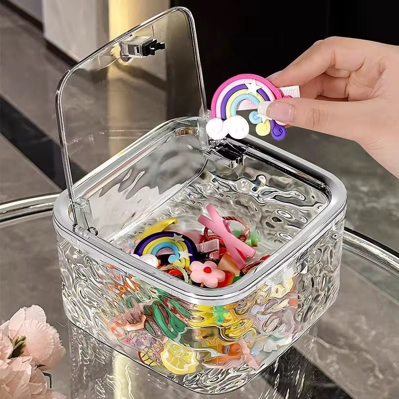 Luxury Transparent Storage Box with Lid & Handle | Multi-Purpose Organizer for Hair Accessories & Small Essentials