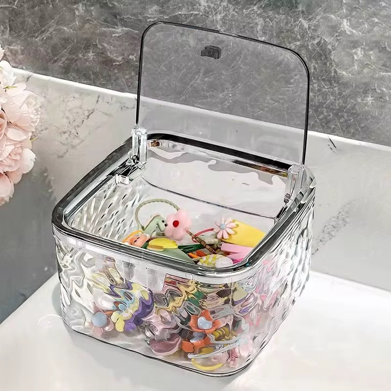 Luxury Transparent Storage Box with Lid & Handle | Multi-Purpose Organizer for Hair Accessories & Small Essentials