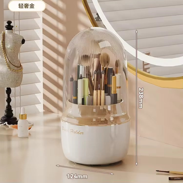 360-Rotating Makeup Brush Holder with Dustproof Cap