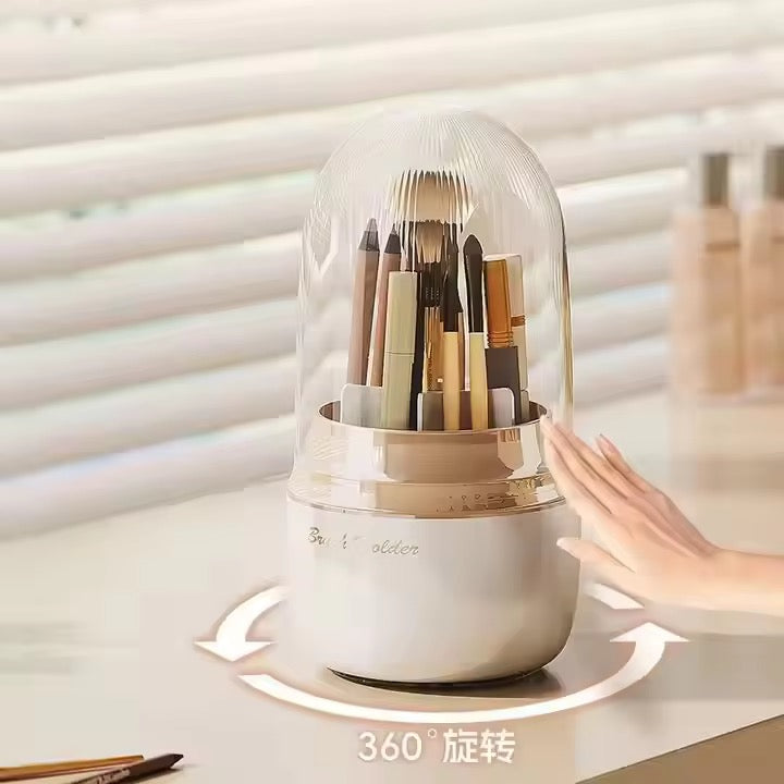 360-Rotating Makeup Brush Holder with Dustproof Cap