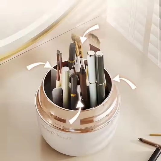 360-Rotating Makeup Brush Holder with Dustproof Cap