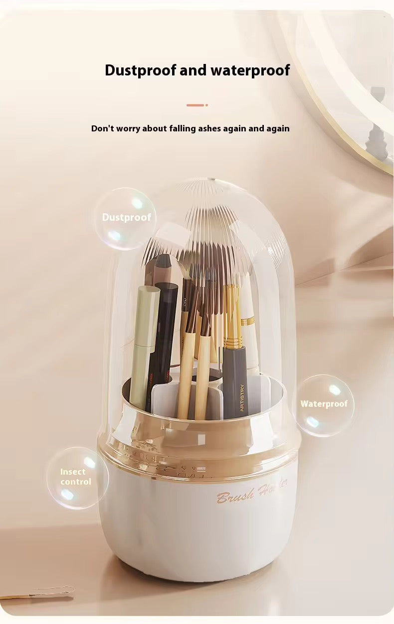 360-Rotating Makeup Brush Holder with Dustproof Cap