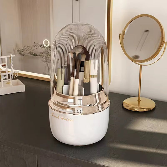 360-Rotating Makeup Brush Holder with Dustproof Cap