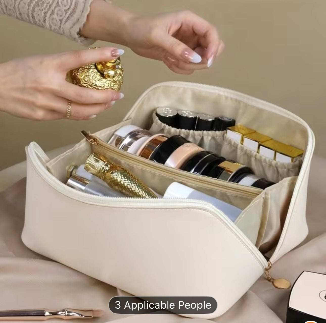 Makeup Travel Bag with Multiple compartments made of Pure Leather