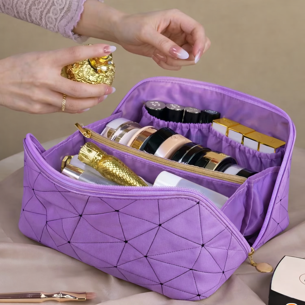Makeup Travel Bag with Multiple compartments made of Pure Leather