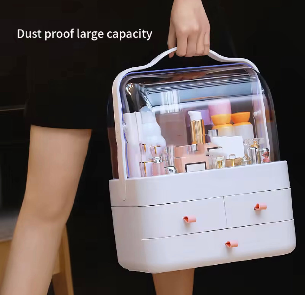 Large Capacity Double-Open Makeup Display Case with Storage Drawers