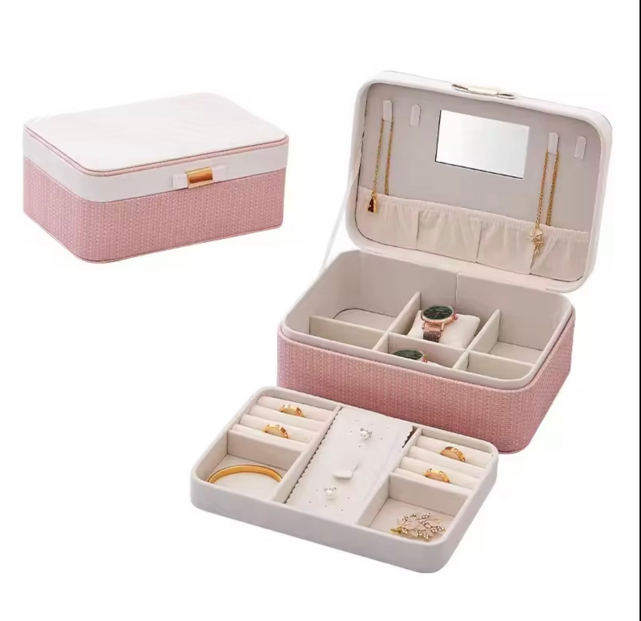 Pure Leather Double  Layer Jewellery Organizer
