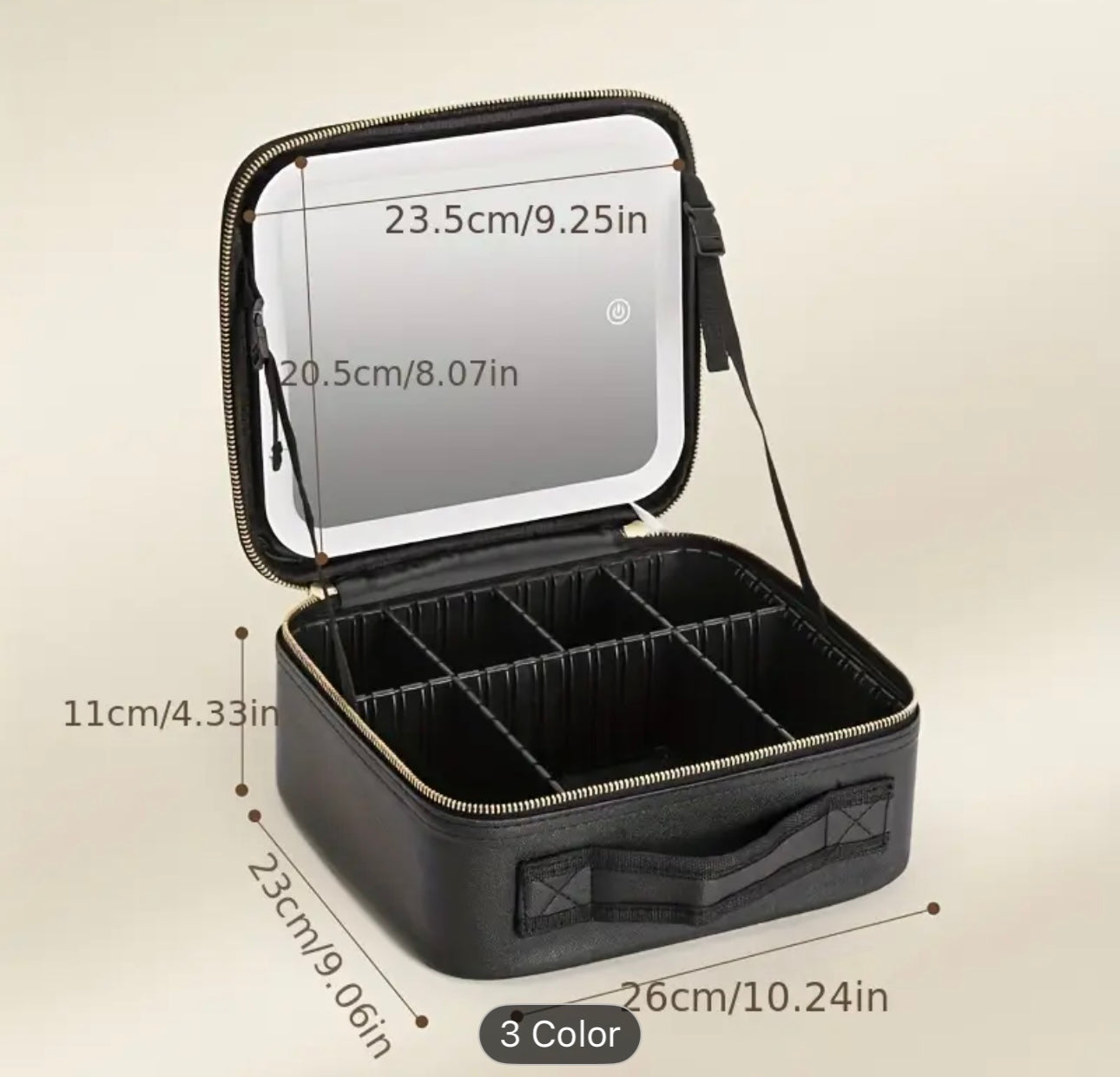 Travel Makeup Bag with LED Light Mirror and Adjustable Partitions