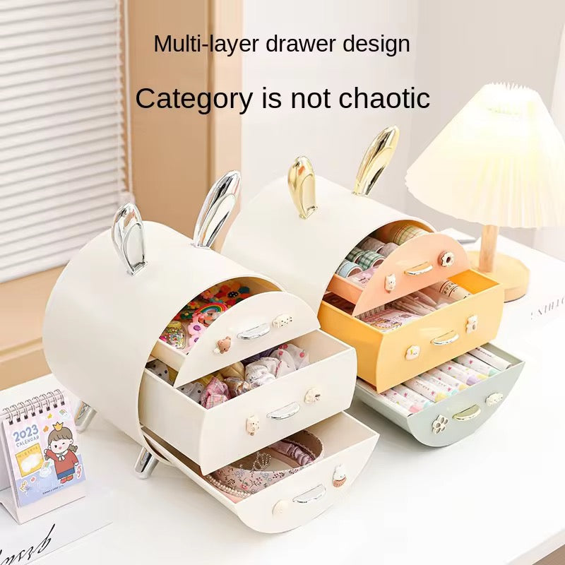 Rabbit Ear Makeup & Cosmetic Storage Box with Multi-Drawers