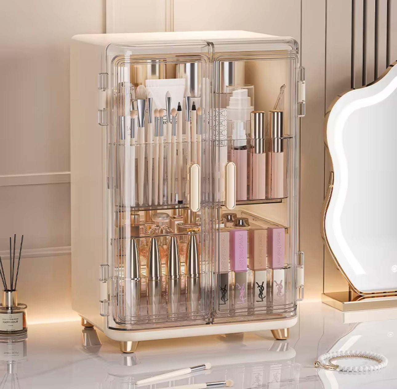 Double Door Makeup Storage Box with 2-Drawers