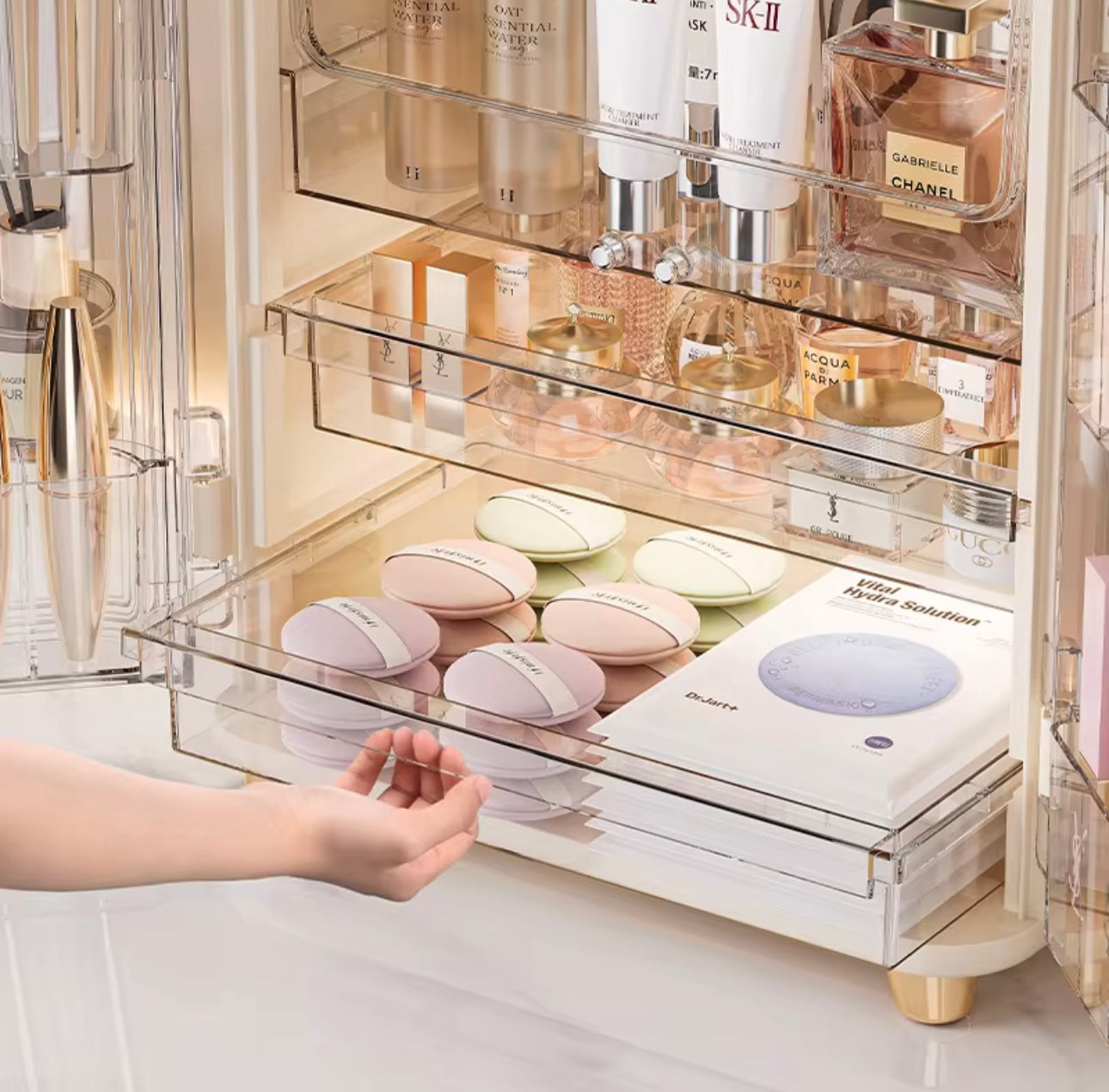 Double Door Makeup Storage Box with 2-Drawers